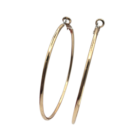 Large Gold Tone Hoop Earrings 2.5 Inch Round Thin Wire Classic SKU 2407 - Picture 2 of 4